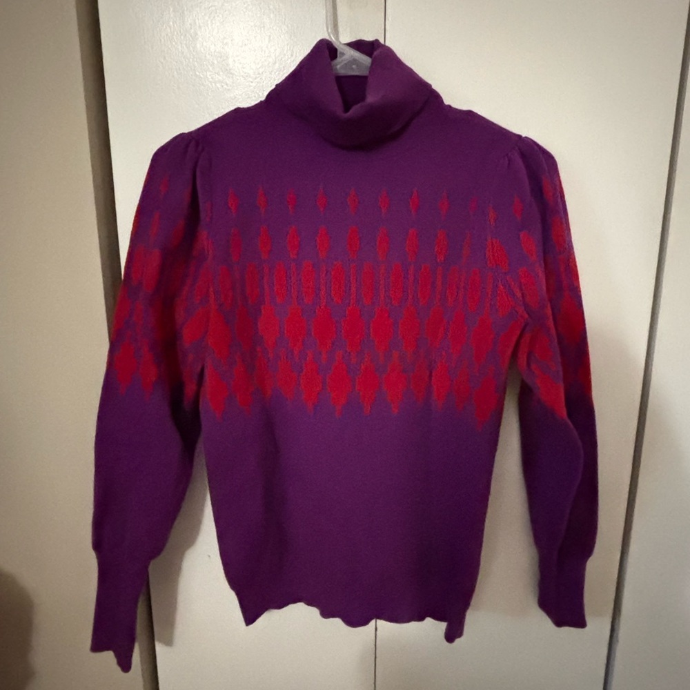 Ann Taylor Purple and Red Cowl Turtleneck Sweater